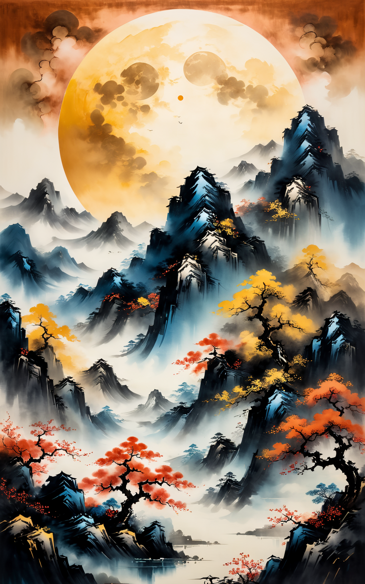 05564-2573188270-A Chinese style painting of a mountain with a moon in the sky, intricate and ornate Chinese ink style, impasto style, beautiful.png